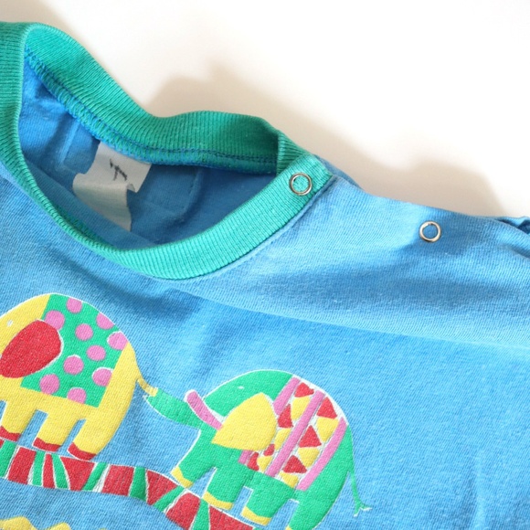 Vintage Rainbow Elephants Tee + Blue Plaid Shorts SET / 12-18M - Picture 5 of 11